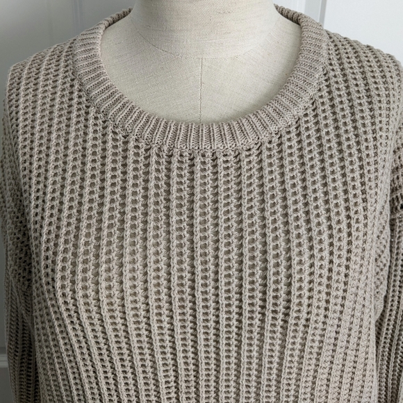Theory Sweater Open Knit Semi-Sheer Crew Neck Boxy Pullover Oatmeal M NWT - Picture 3 of 11